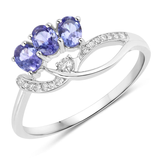0.56 Carat Genuine Tanzanite and White Diamond 14K White Gold Ring