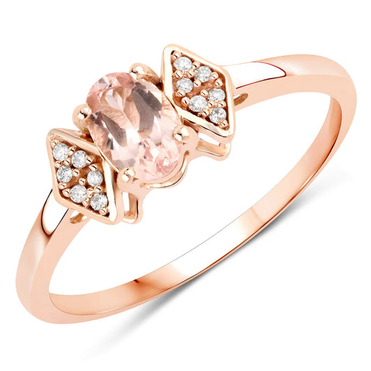 0.46 Carat Genuine Morganite and White Diamond 14K Rose Gold Ring