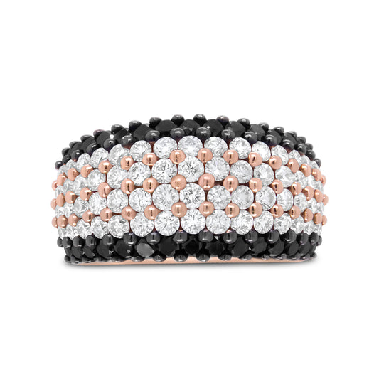 18K Rose Gold 2 1/5 Cttw Black and White Diamond 6 Row Band Ring (F-G and Black Color, VS1-VS2 Clarity) - Ring Size 7