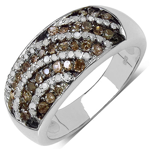 0.64 Carat Genuine Champagne Diamond & White Diamond .925 Sterling Silver Ring
