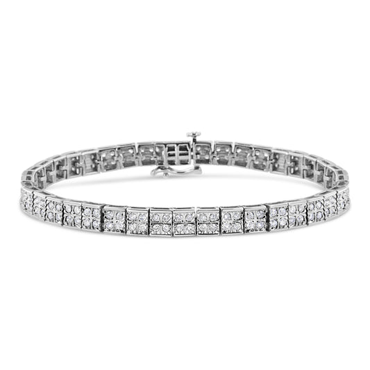 .925 Sterling Silver 2 Cttw Prong Set Round-Cut Diamond 4 Stone Box Link Bracelet (I-J Color, I3 Clarity) - 7.25"