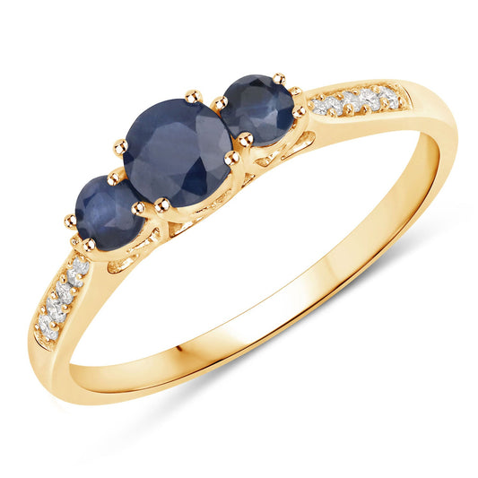 0.56 Carat Genuine Blue Sapphire and White Diamond 14K Yellow Gold Ring