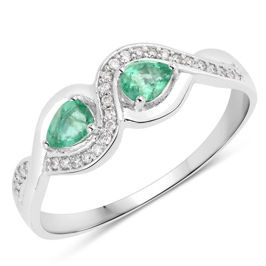 0.35 Carat Genuine Zambian Emerald and White Diamond 14K White Gold Ring