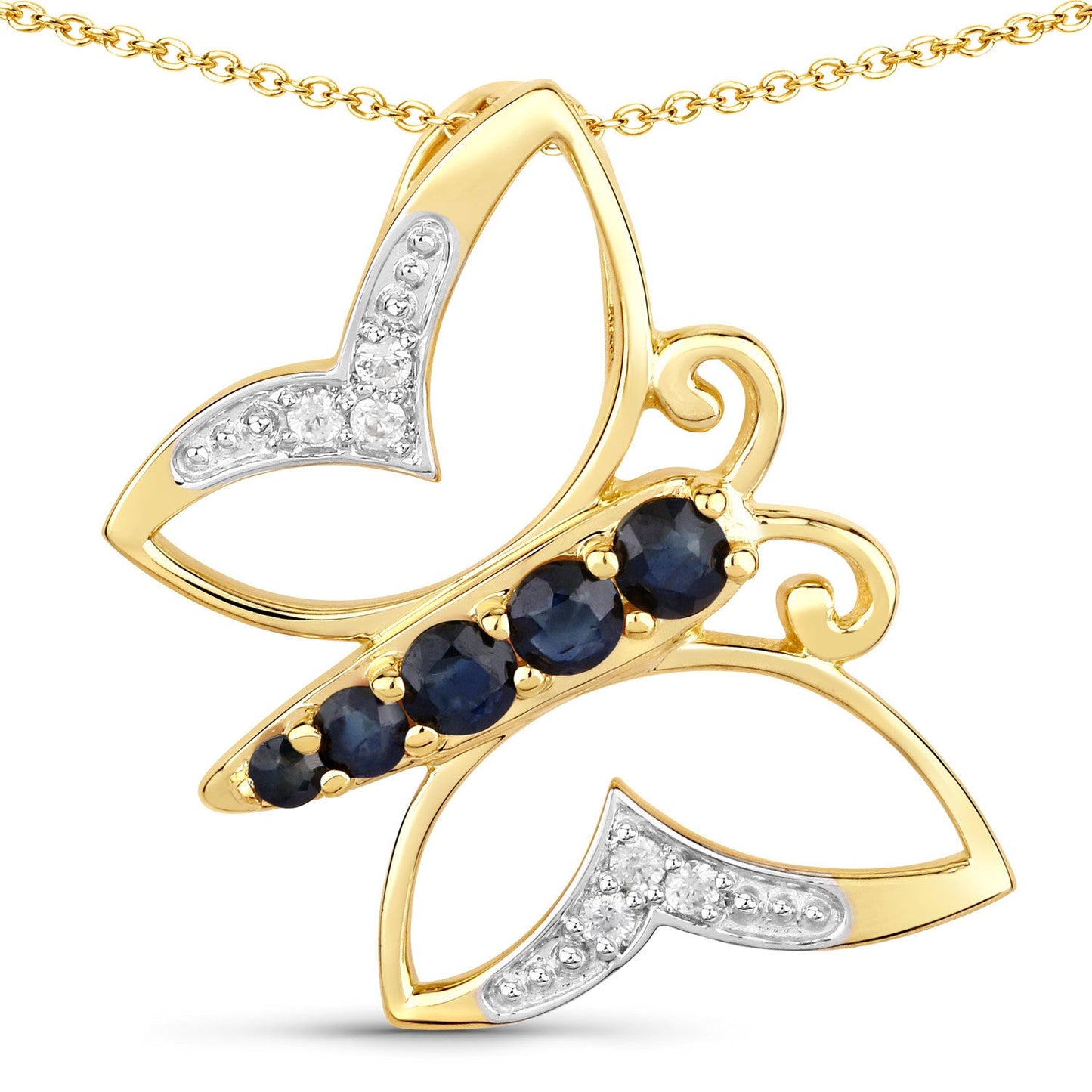 0.56 Carat Genuine Blue Sapphire and White Zircon .925 Sterling Silver Necklace
