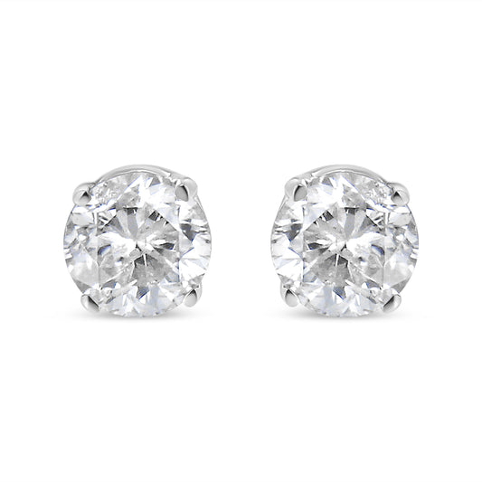 14K White Gold 1.00 Cttw Round Brilliant-Cut Near Colorless Diamond Classic 4-Prong Stud Earrings (H-I Color, I1-I2 Clarity)