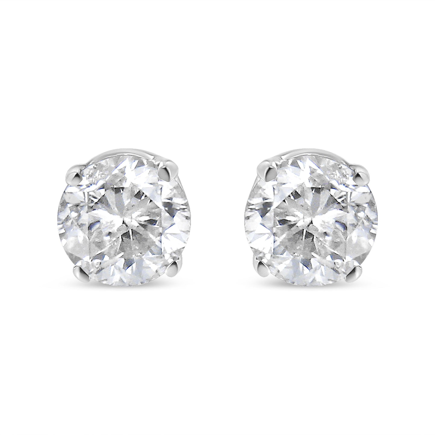 14K White Gold 1/3 Cttw Round Brilliant-Cut Near Colorless Diamond Classic 4-Prong Stud Earrings (J-K Color, I1-I2 Clarity)