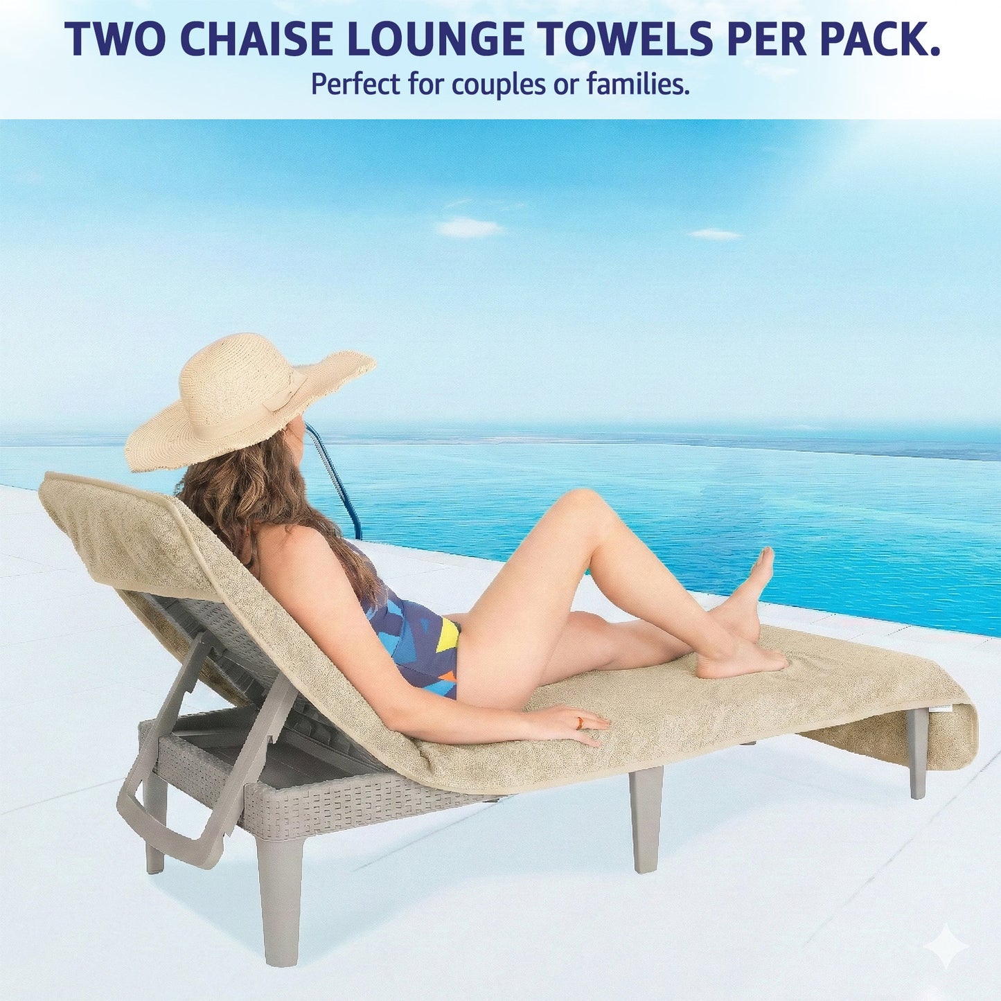 American Soft Linen 2 Pack Chaise Lounge Covers with Pocket, 86" x 32" Oversized Beach and Pool Lounge Chair Towels
