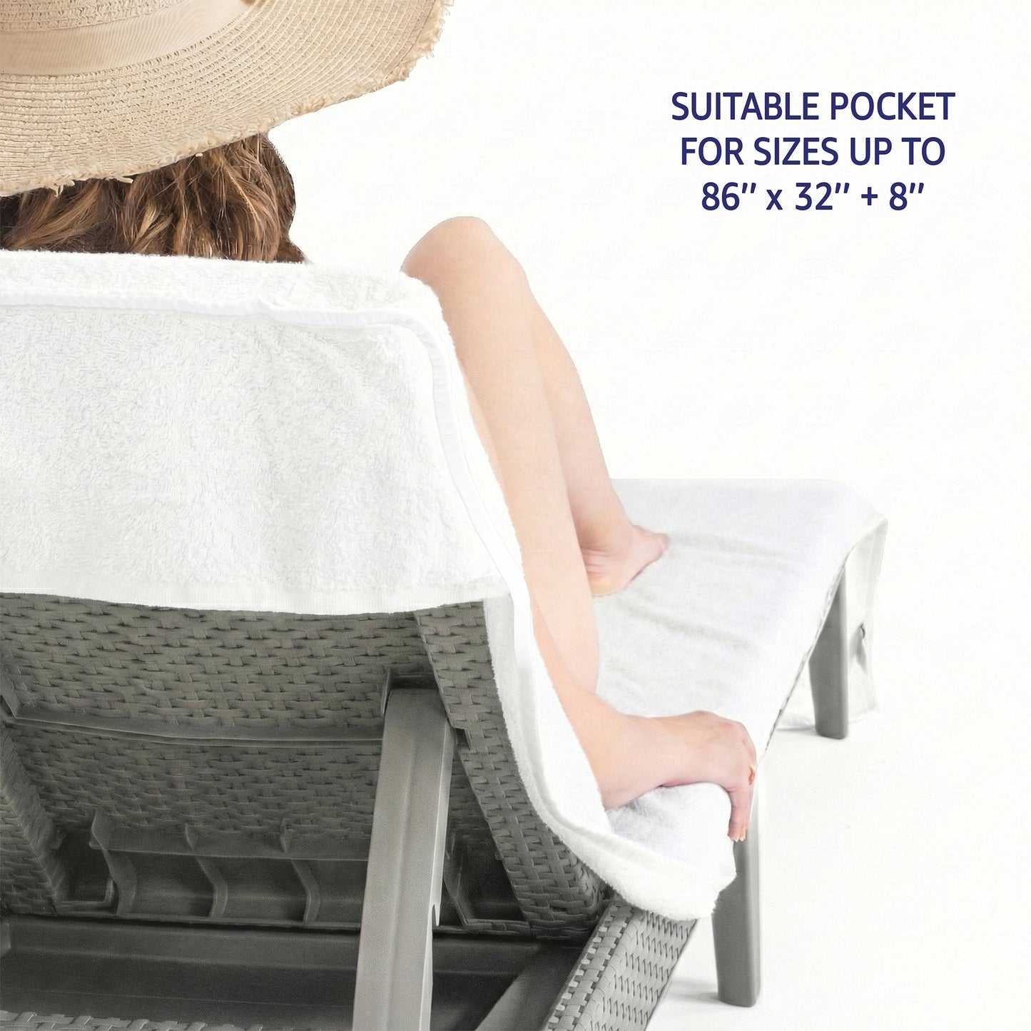 American Soft Linen 2 Pack Chaise Lounge Covers with Pocket, 86" x 32" Oversized Beach and Pool Lounge Chair Towels