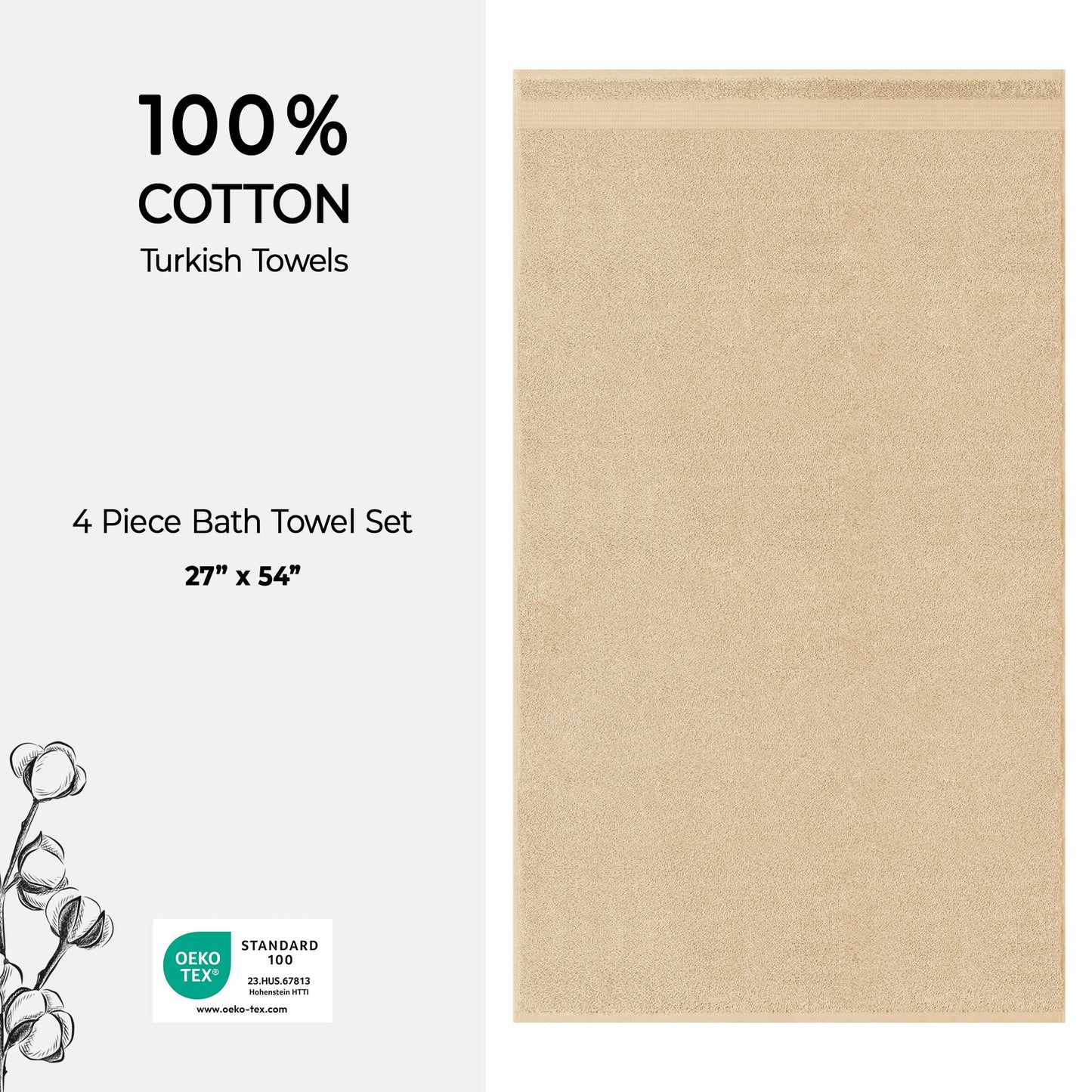 American Soft Linen Bekos 100% Cotton Turkish Towels, 4 Piece Bath Towel Set