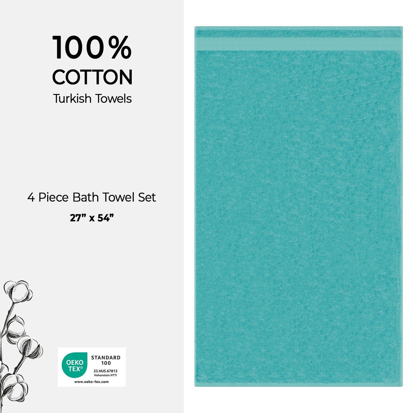 American Soft Linen Bekos 100% Cotton Turkish Towels, 4 Piece Bath Towel Set