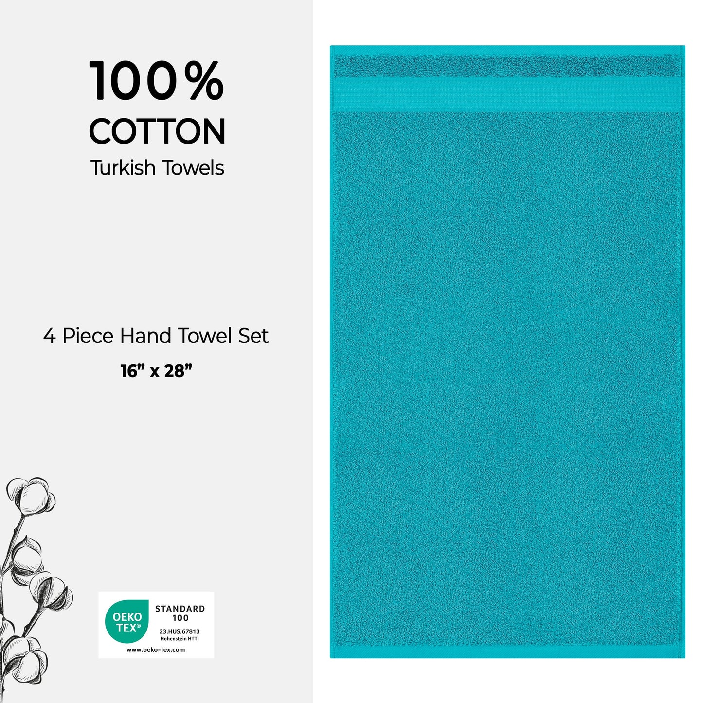 American Soft Linen Bekos 100% Cotton Turkish Towels, 4 Piece Hand Towel Set