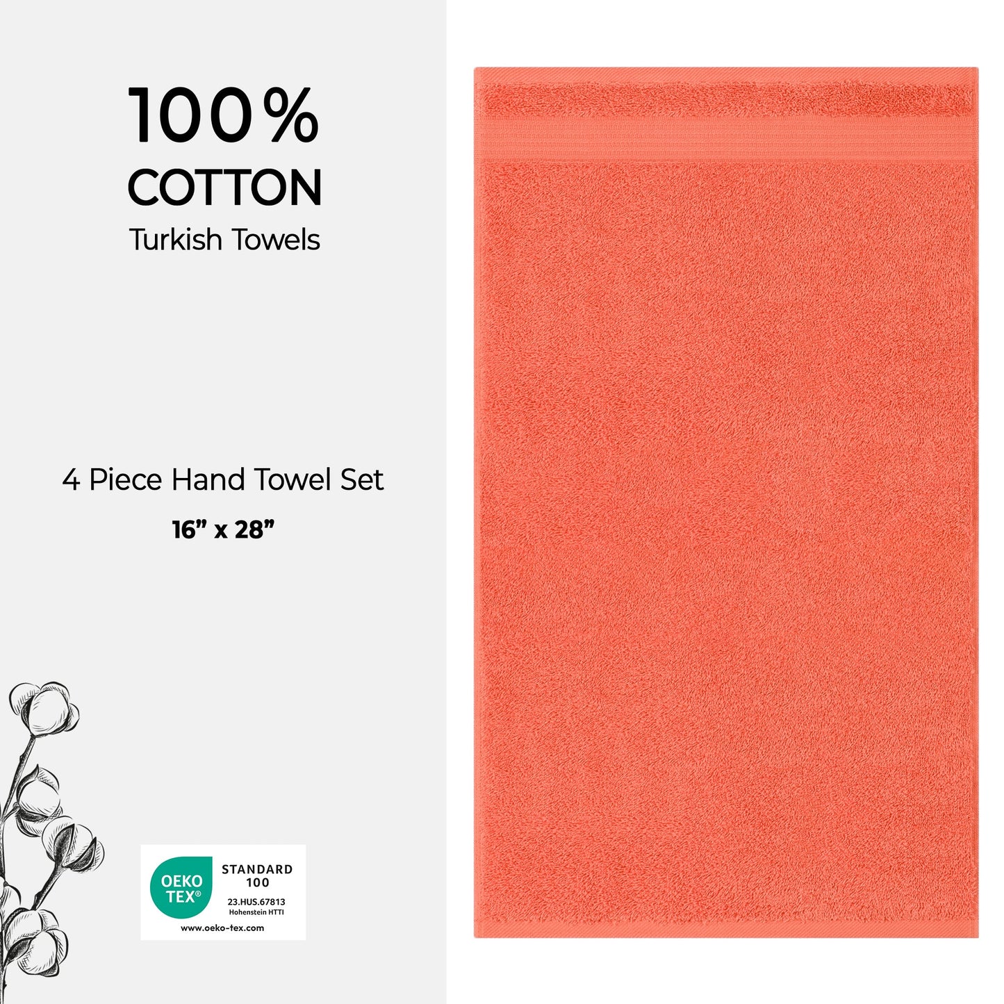 American Soft Linen Bekos 100% Cotton Turkish Towels, 4 Piece Hand Towel Set