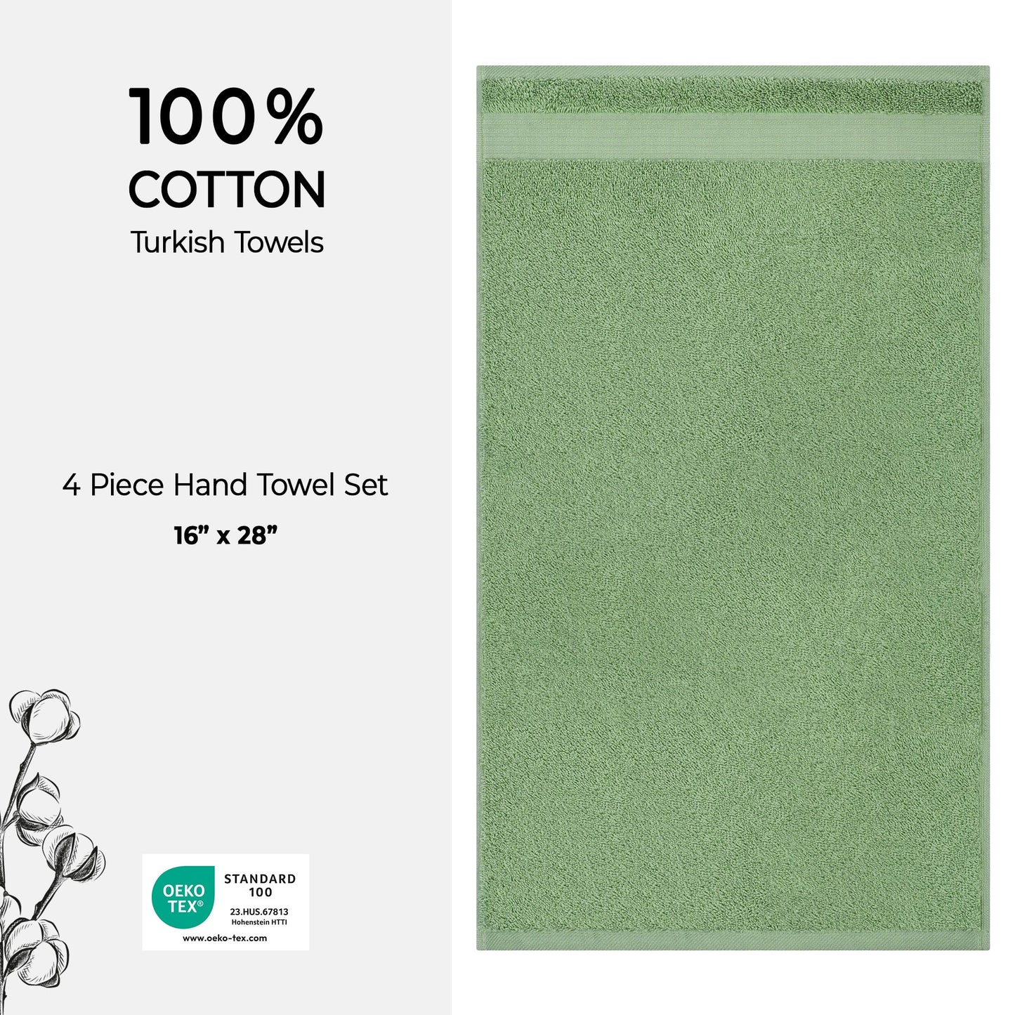 American Soft Linen Bekos 100% Cotton Turkish Towels, 4 Piece Hand Towel Set