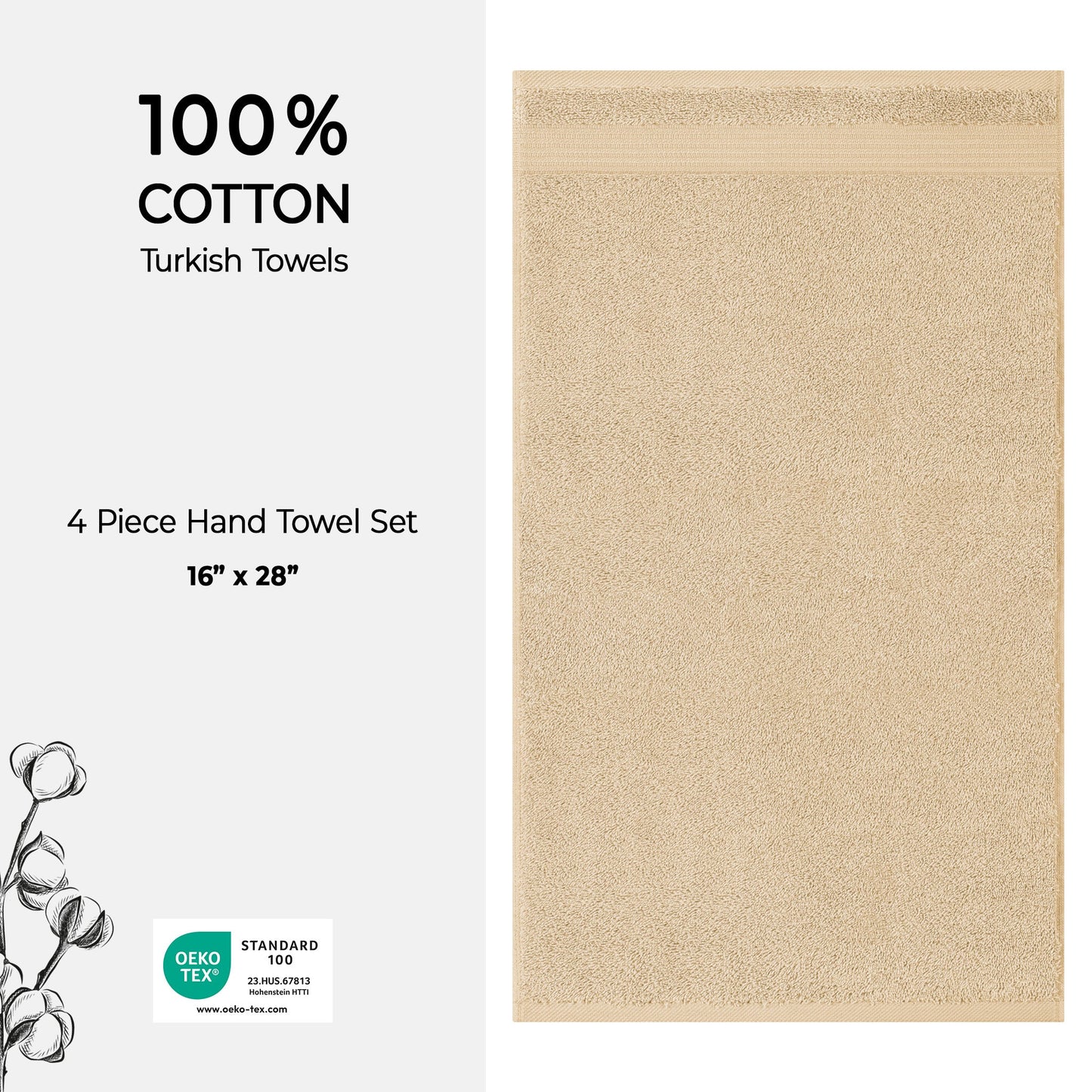 American Soft Linen Bekos 100% Cotton Turkish Towels, 4 Piece Hand Towel Set