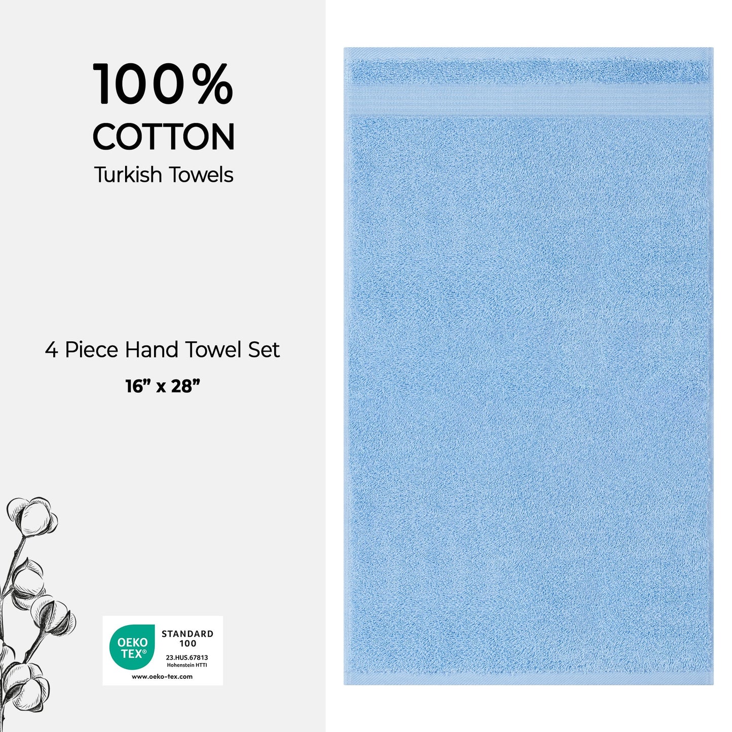 American Soft Linen Bekos 100% Cotton Turkish Towels, 4 Piece Hand Towel Set
