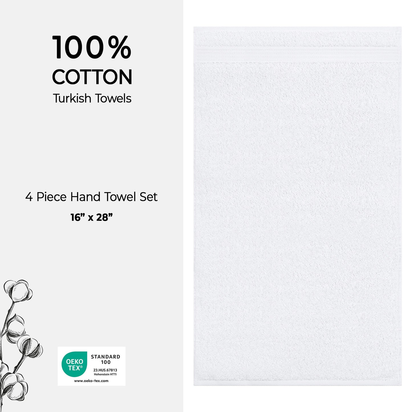 American Soft Linen Bekos 100% Cotton Turkish Towels, 4 Piece Hand Towel Set