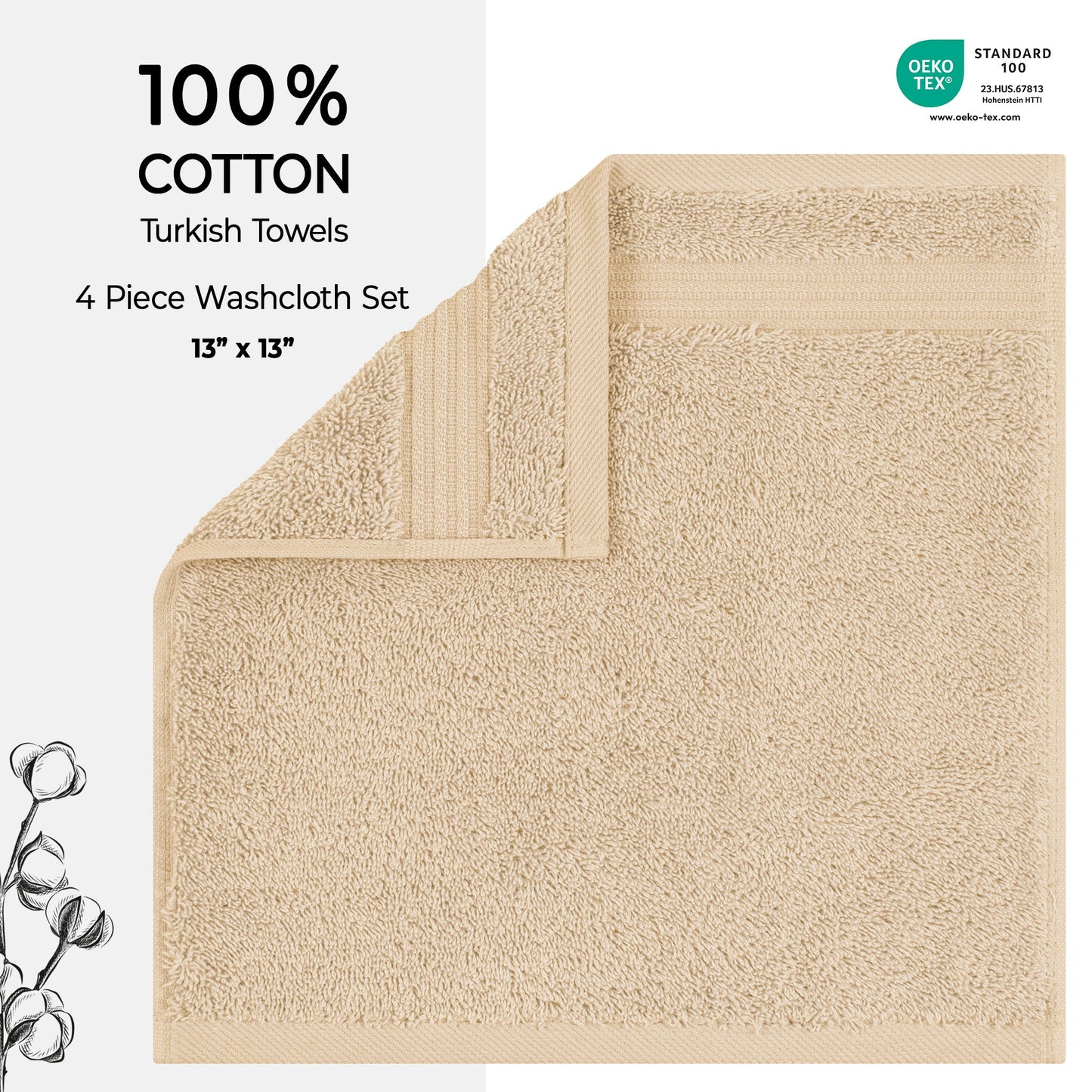 American Soft Linen Bekos 100% Cotton Turkish Towels, 4 Piece Washcloth Towel Set