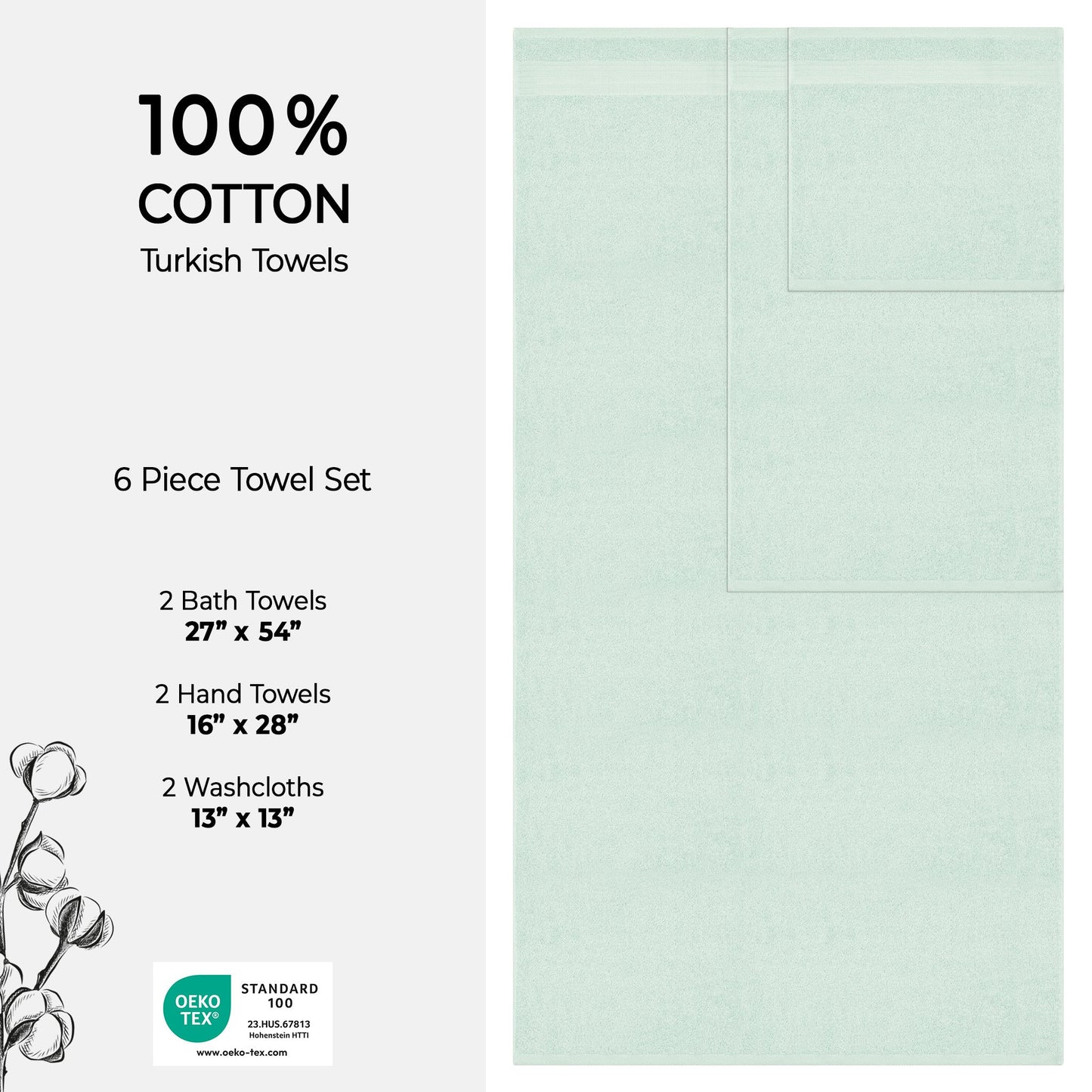 American Soft Linen Bekos 100% Cotton Turkish Towels 6 Piece Bath Towel Set with 18 Different Colors