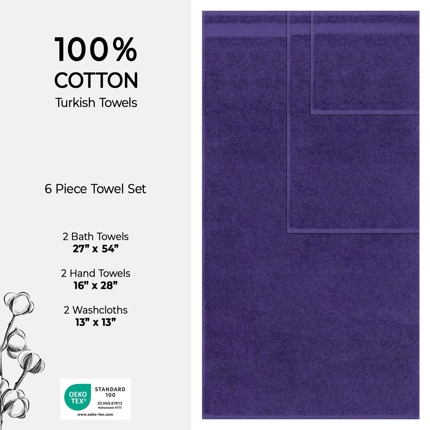 American Soft Linen Bekos 100% Cotton Turkish Towels 6 Piece Bath Towel Set with 18 Different Colors