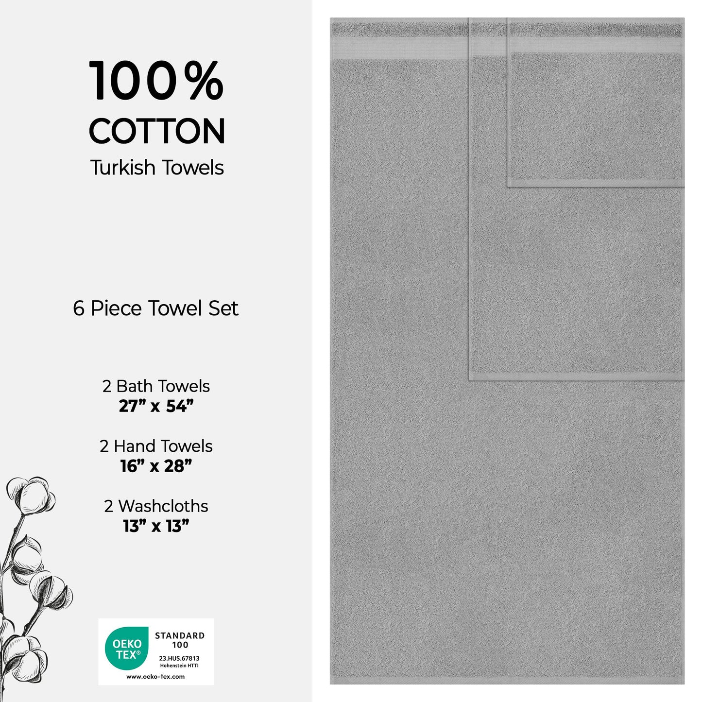 American Soft Linen Bekos 100% Cotton Turkish Towels 6 Piece Bath Towel Set with 18 Different Colors