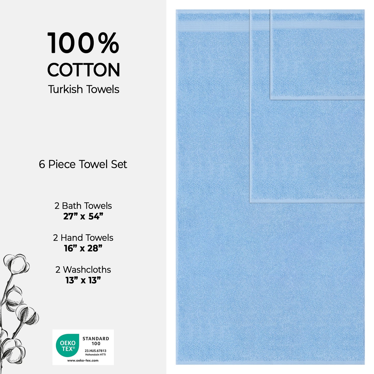 American Soft Linen Bekos 100% Cotton Turkish Towels 6 Piece Bath Towel Set with 18 Different Colors