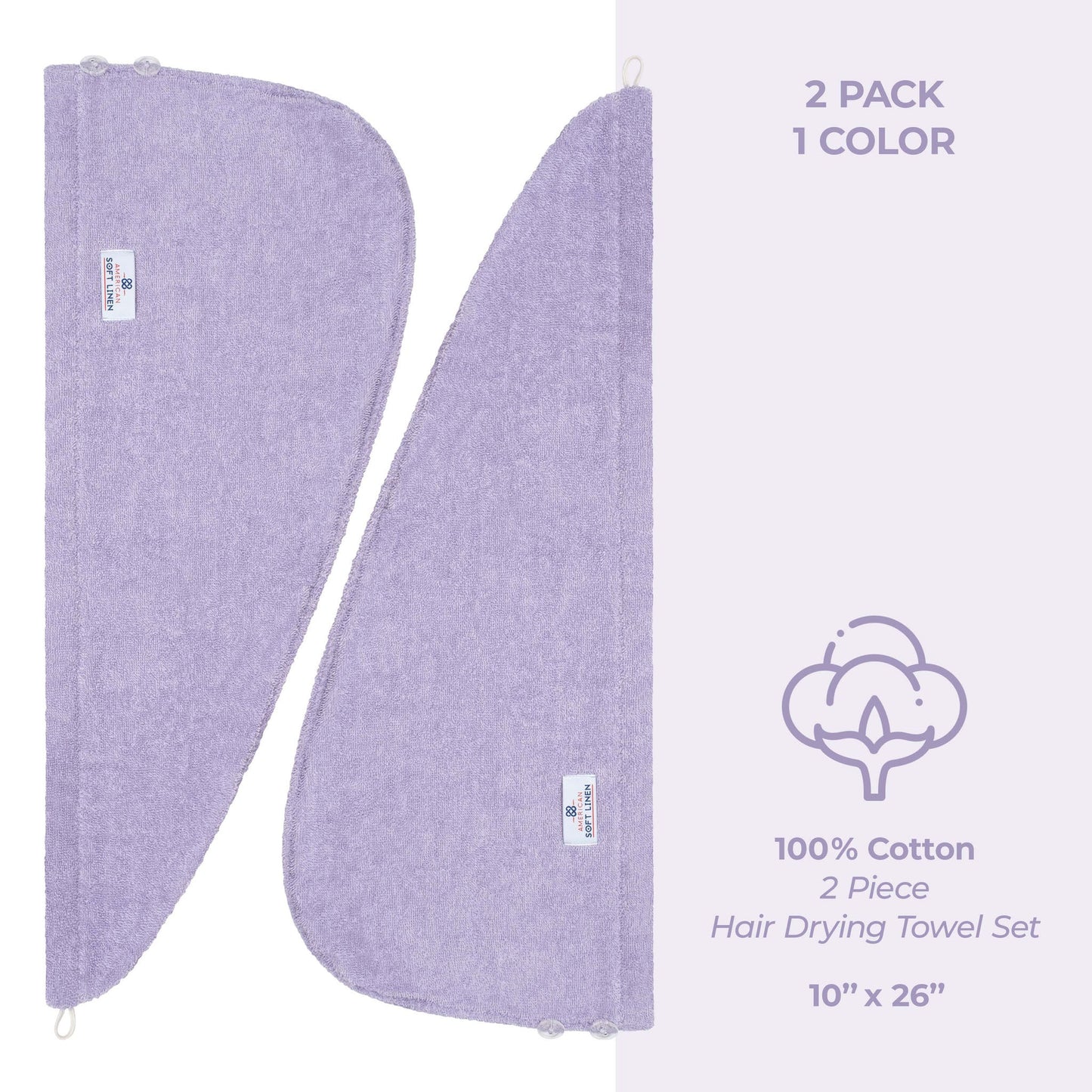 American Soft Linen 100% Cotton Hair Drying Towels for Women, 2 Pack Head Towel Cap