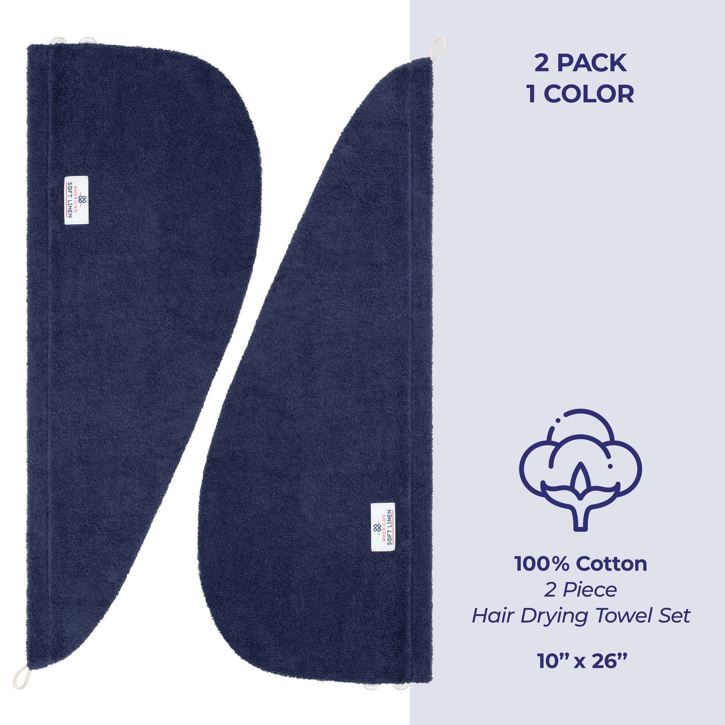 American Soft Linen 100% Cotton Hair Drying Towels for Women, 2 Pack Head Towel Cap