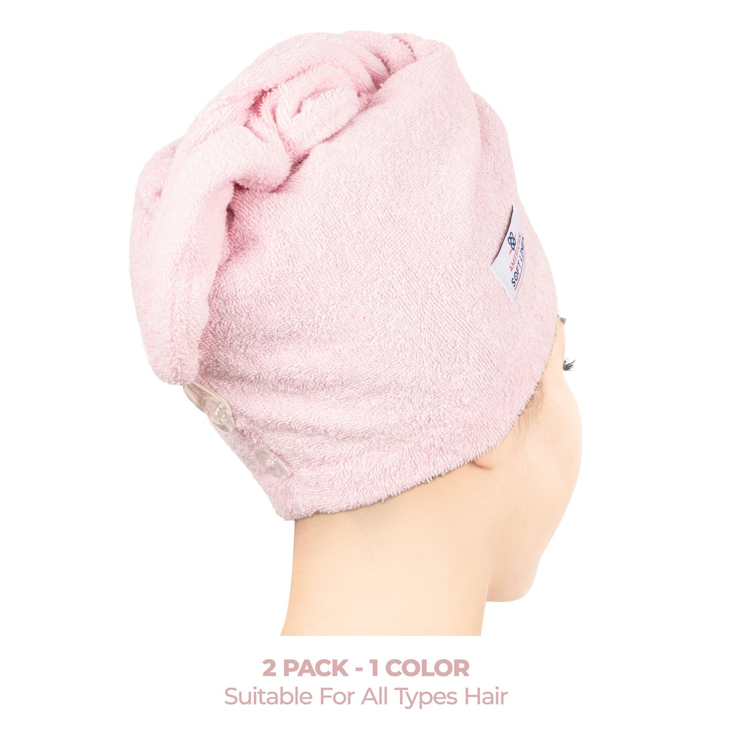 American Soft Linen 100% Cotton Hair Drying Towels for Women, 2 Pack Head Towel Cap