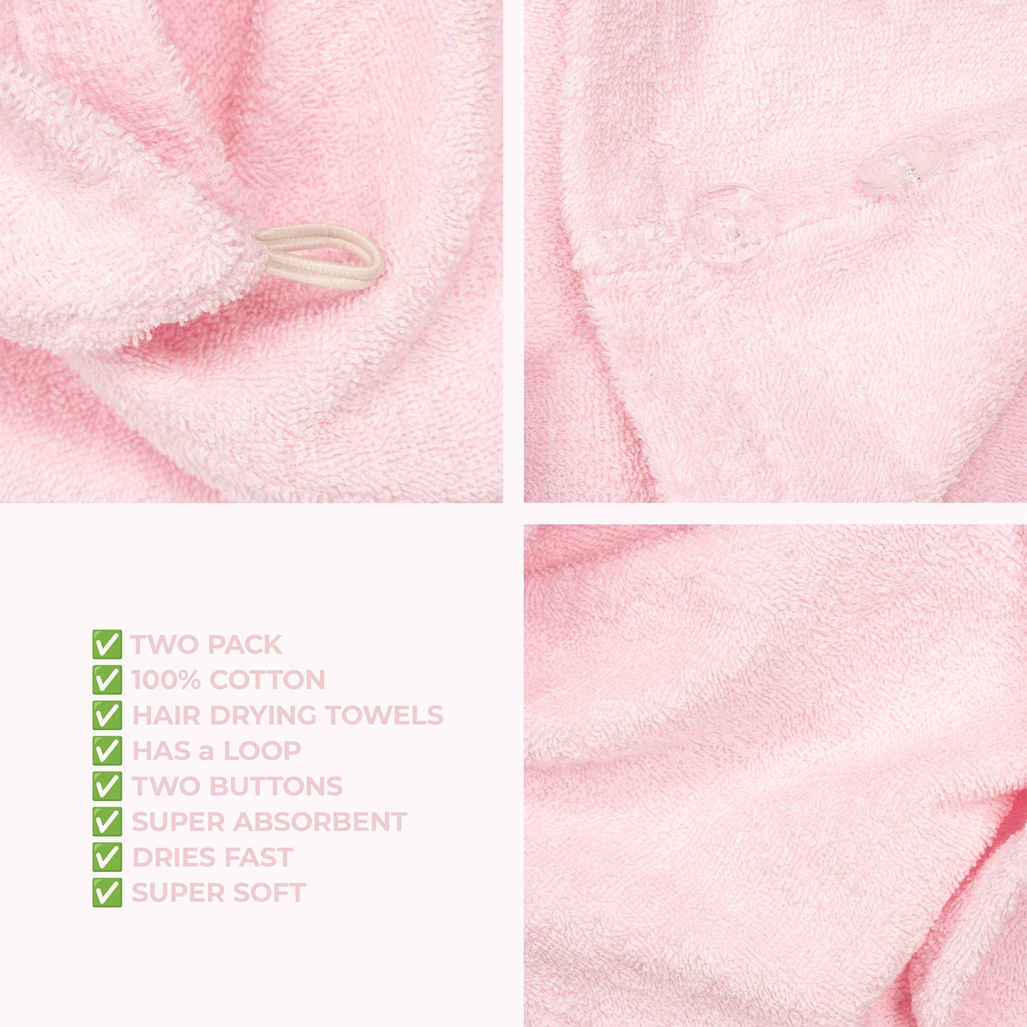 American Soft Linen 100% Cotton Hair Drying Towels for Women, 2 Pack Head Towel Cap