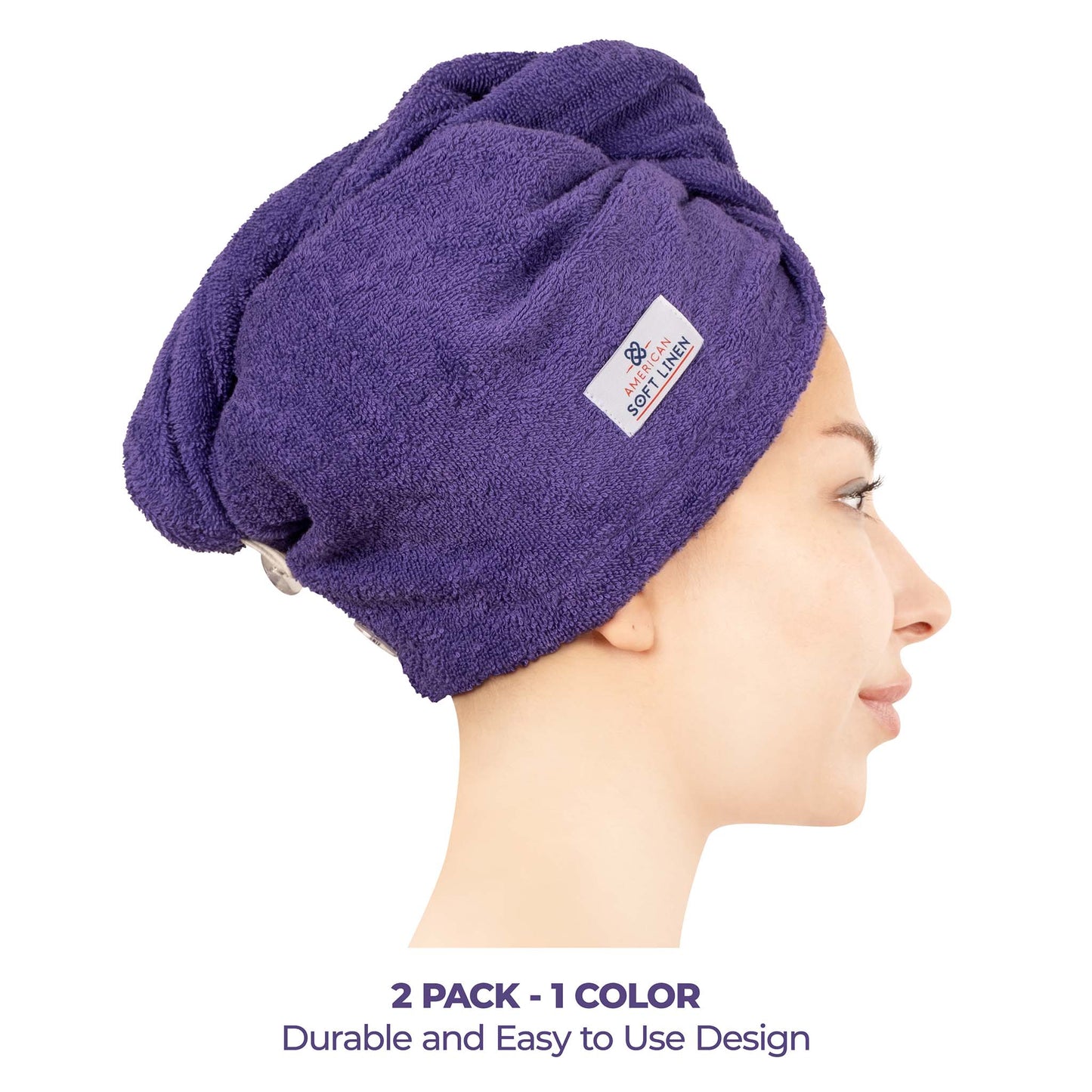 American Soft Linen 100% Cotton Hair Drying Towels for Women, 2 Pack Head Towel Cap