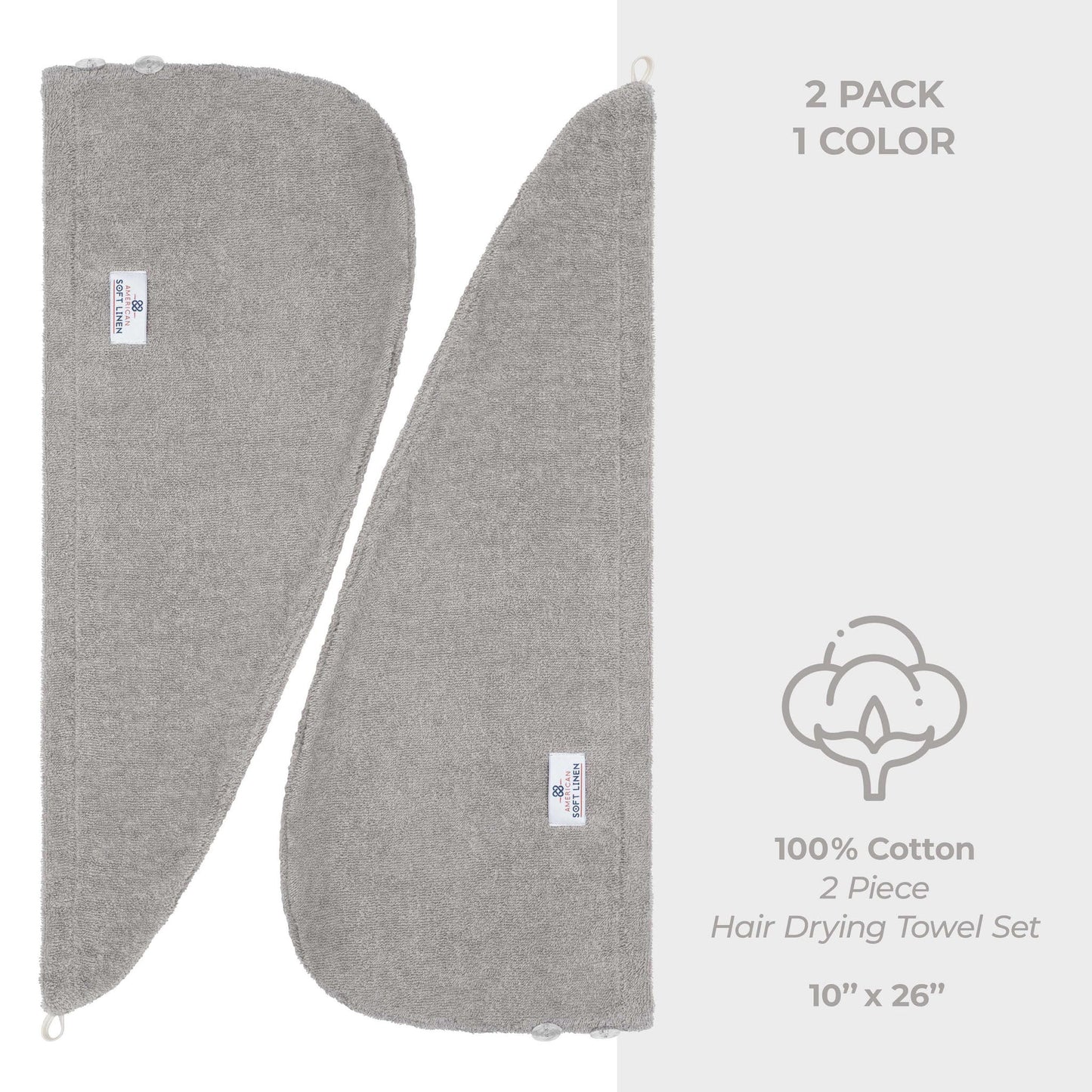 American Soft Linen 100% Cotton Hair Drying Towels for Women, 2 Pack Head Towel Cap