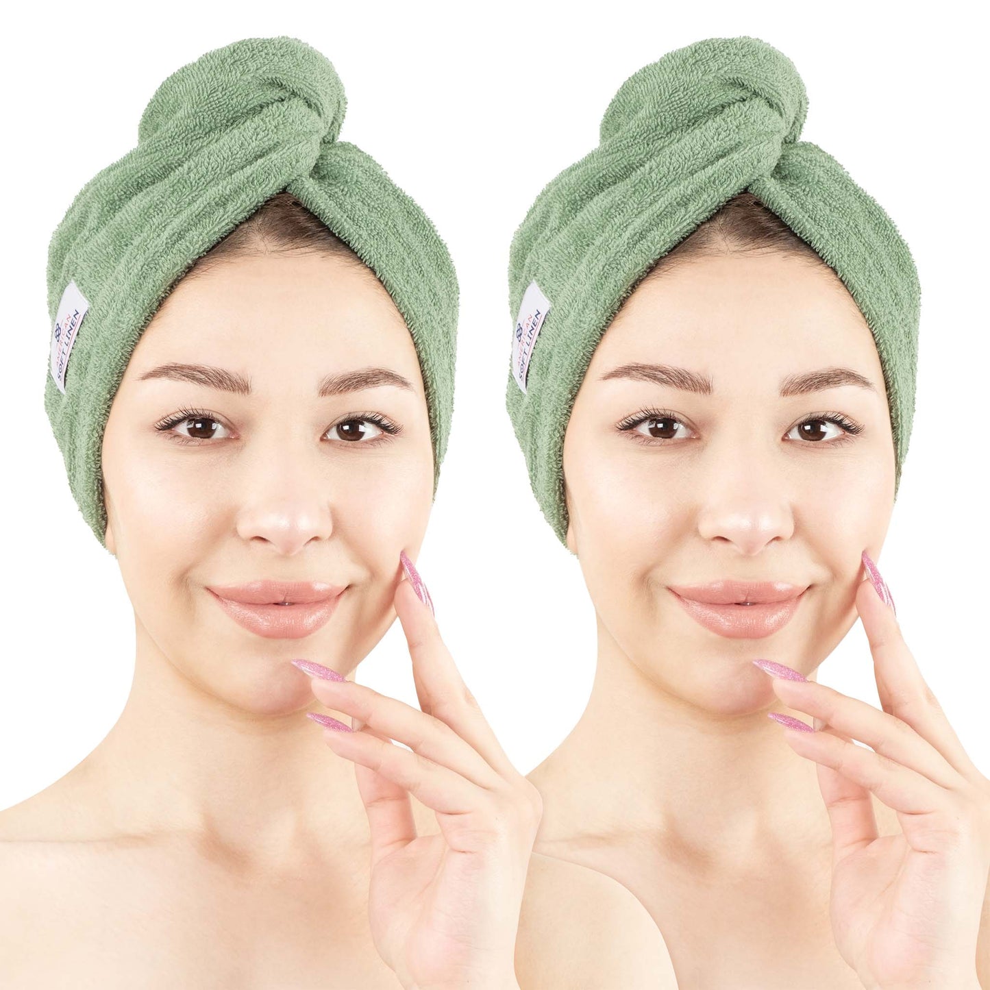 American Soft Linen 100% Cotton Hair Drying Towels for Women, 2 Pack Head Towel Cap