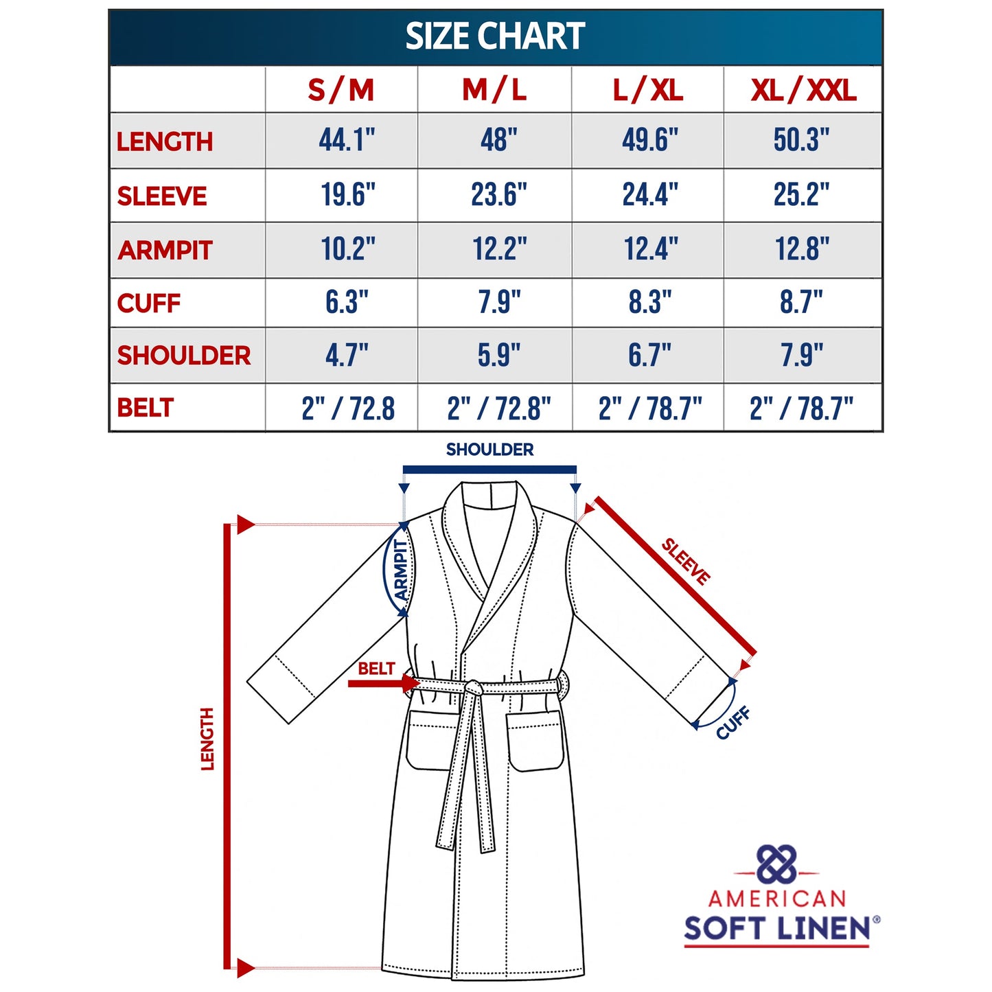 American Soft Linen Unisex Fleece Bathrobe, Super Soft, Absorbent and Fluffy - Wholesale