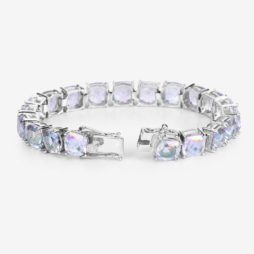 40.00 Carat Genuine Opal Rainbow Quartz .925 Sterling Silver Bracelet