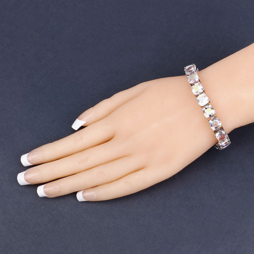 40.00 Carat Genuine Opal Rainbow Quartz .925 Sterling Silver Bracelet
