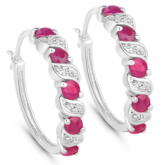1.38 Carat Genuine Ruby and White Topaz .925 Sterling Silver Earrings