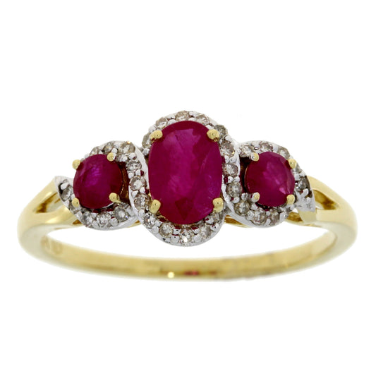 1.04ct Ruby Diamond 3 Stone Ring 14KT Yellow Gold