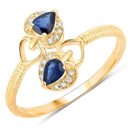 0.34 Carat Genuine Blue Sapphire and White Diamond 14K Yellow Gold Ring