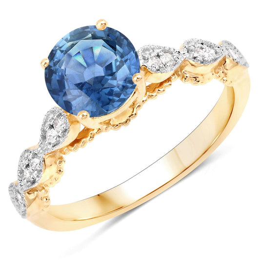 1.27 Carat Genuine Blue Sapphire and White Diamond 14K Yellow Gold Ring