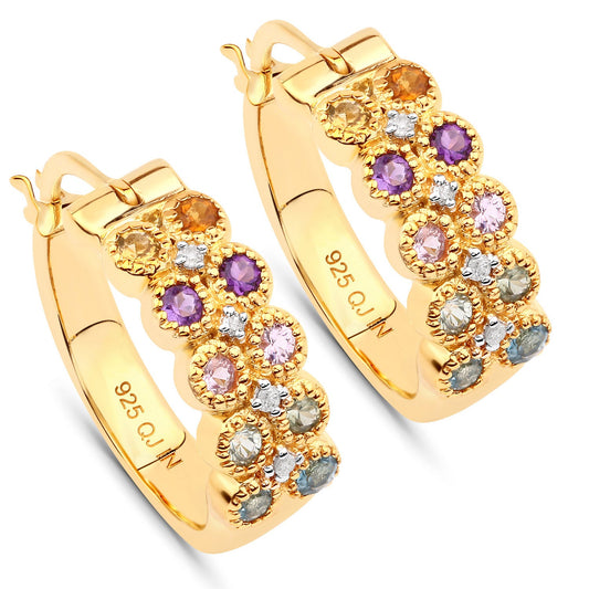 0.76 Carat Genuine Multi Stones .925 Sterling Silver Earrings