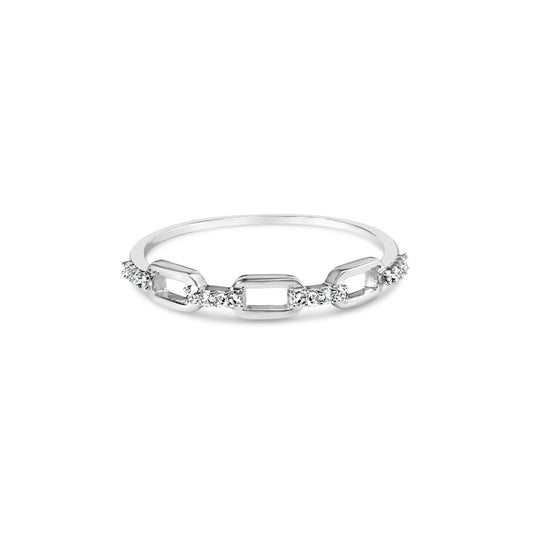 .925 Sterling Silver Diamond Accent Paperclip Band Ring (I-J Color, I2-I3 Clarity) - Ring Size 6