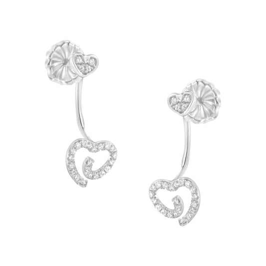 .925 Sterling Silver 1/4 Cttw Diamond Swirl Heart Front/Back Earrings (I-J Color, I2-I3 Clarity)