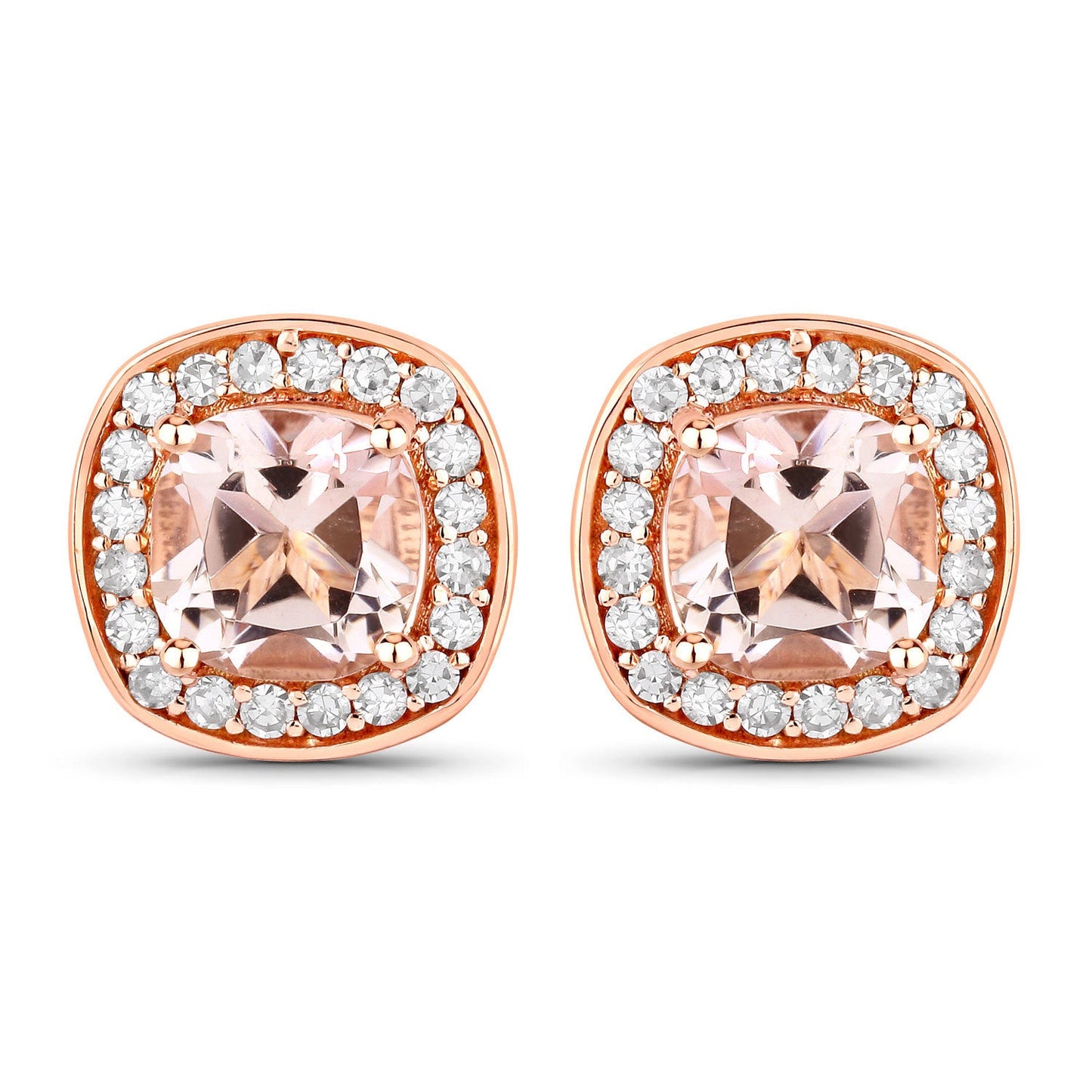 1.68 Carat Genuine Morganite and White Diamond 14K Rose Gold Earrings