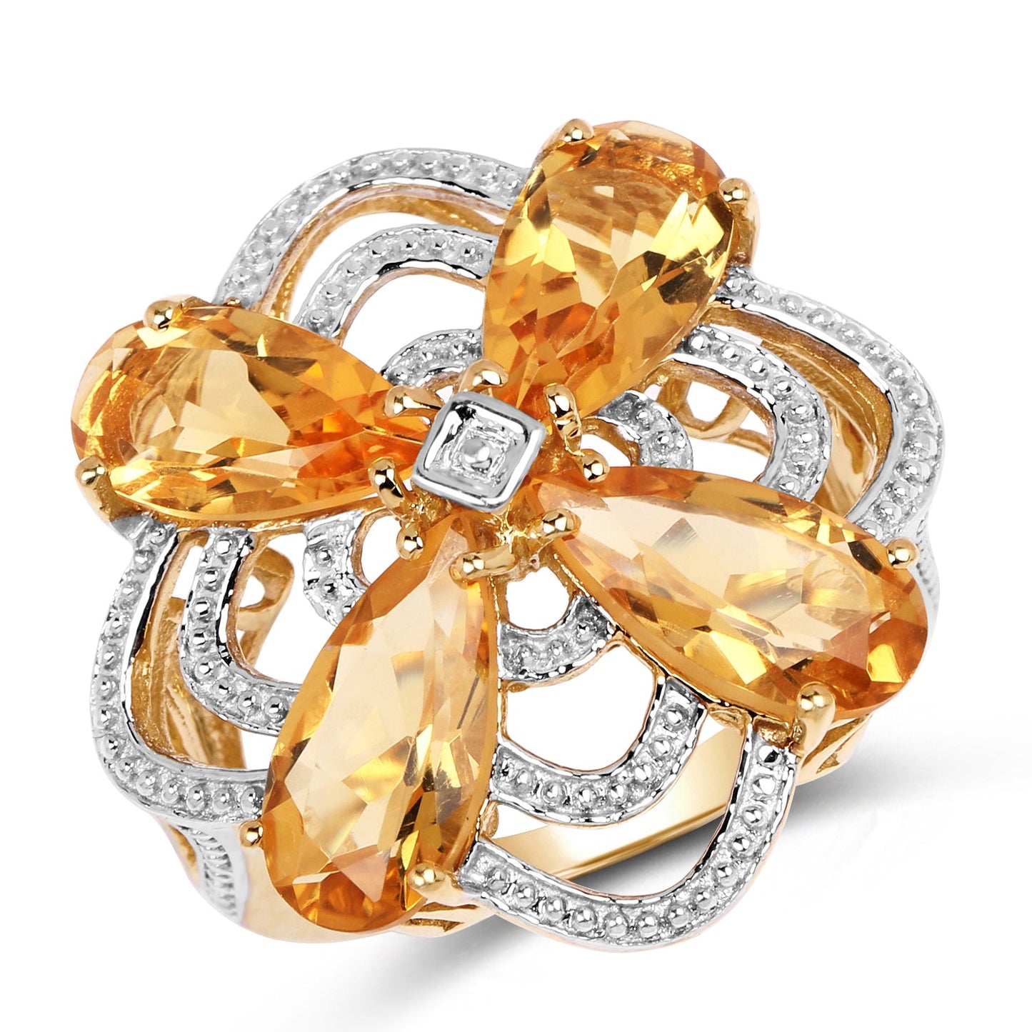 14K Yellow Gold Plated 8.80 Carat Genuine Citrine .925 Sterling Silver Ring