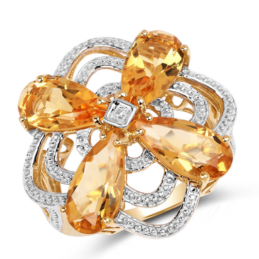 14K Yellow Gold Plated 8.80 Carat Genuine Citrine .925 Sterling Silver Ring