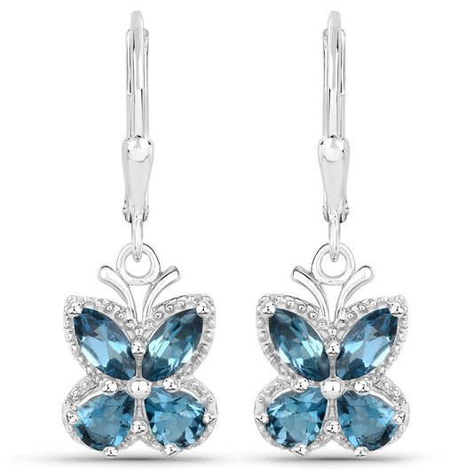 2.32 Carat Genuine London Blue Topaz .925 Sterling Silver Earrings