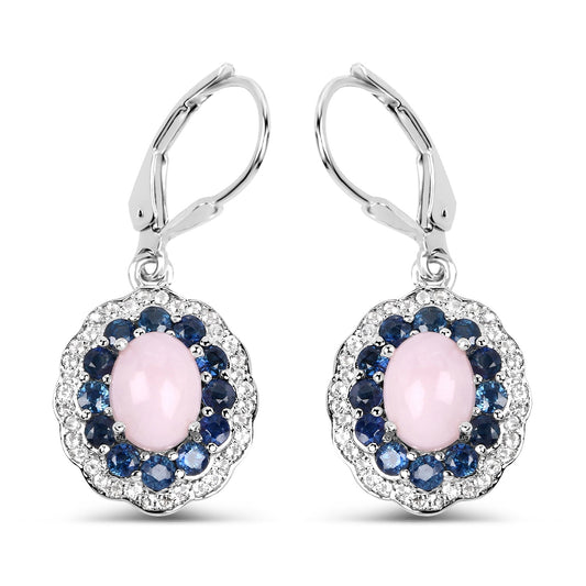 4.00 Carat Genuine Opal Pink, Blue Sapphire and White Topaz .925 Sterling Silver Earrings