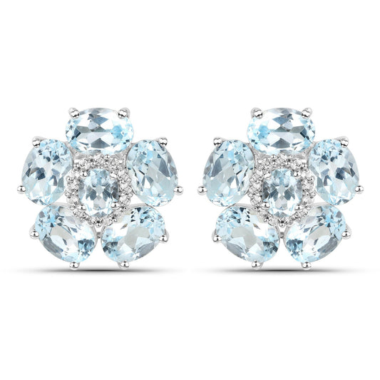 18K White Gold Plated 10.48 Carat Genuine Blue Topaz and White Topaz .925 Sterling Silver Earrings