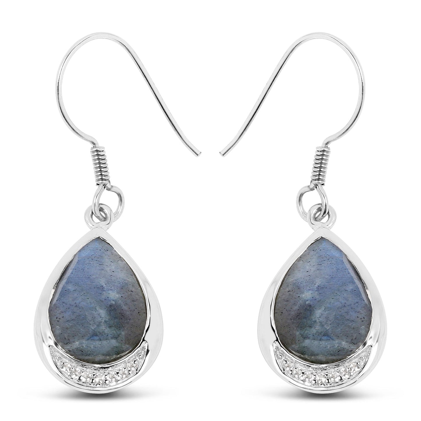 9.13 Carat Genuine Labradorite And White Topaz .925 Sterling Silver Earrings