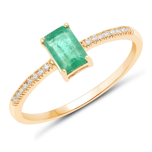 0.59 Carat Genuine Zambian Emerald and White Diamond 14K Yellow Gold Ring